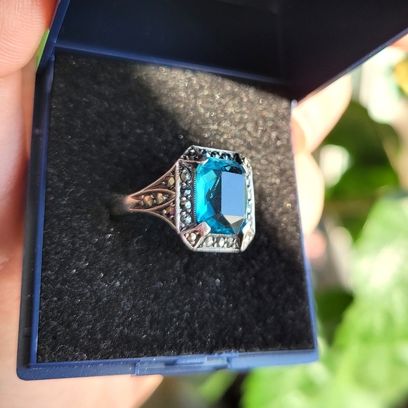 Vintage Blue Paste Art Deco Ring - Picture 4 of 4